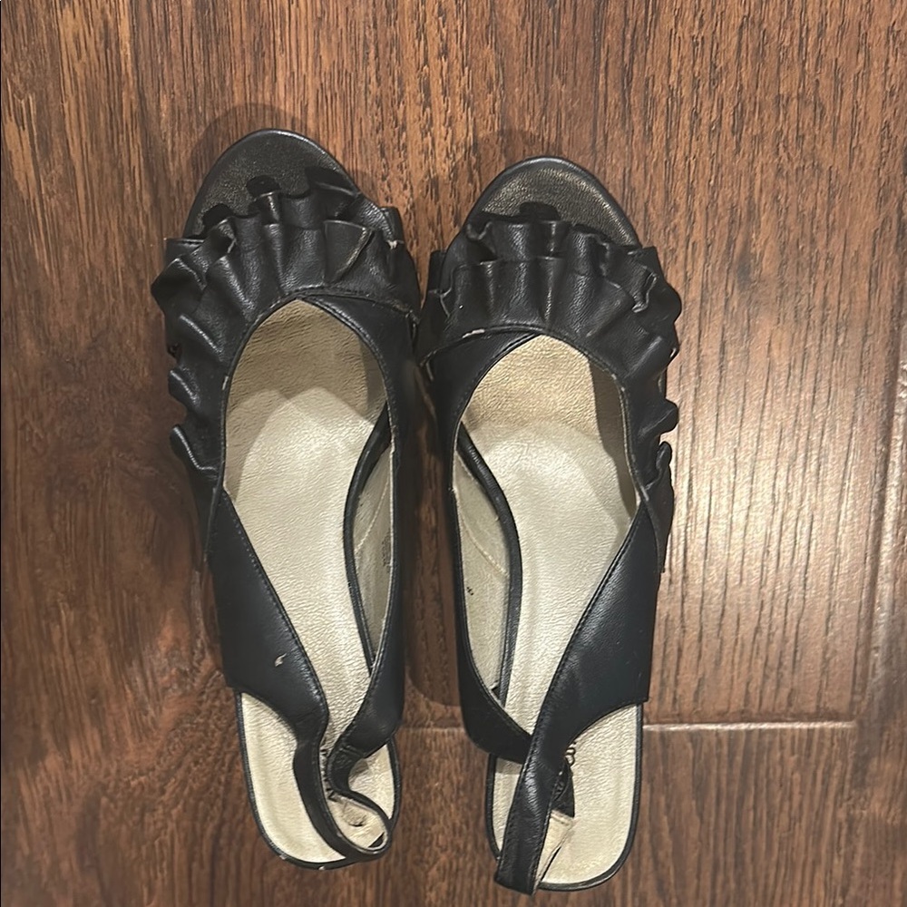Xhilaration Black Heels with Ruffled Design